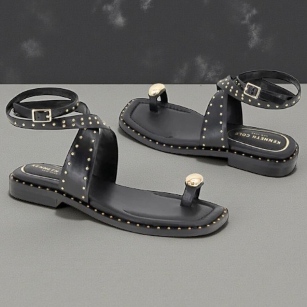 Kenneth Cole Ravenn Black Faux Leather Studded Sandal - Size 9 Med - Picture 5 of 14